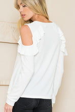 Solid Long Sleeve Open Shoulder Ruffle Top   Plus