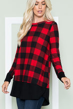 Plaid Long Sleeve Top with Solid Hem and Cuffs