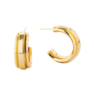 14K Gold-Dipped Stylish Hoop Post Earring: One Size / GLD