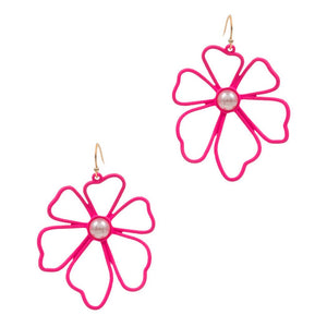 Colored Flower Metal Pendant Hook Earring