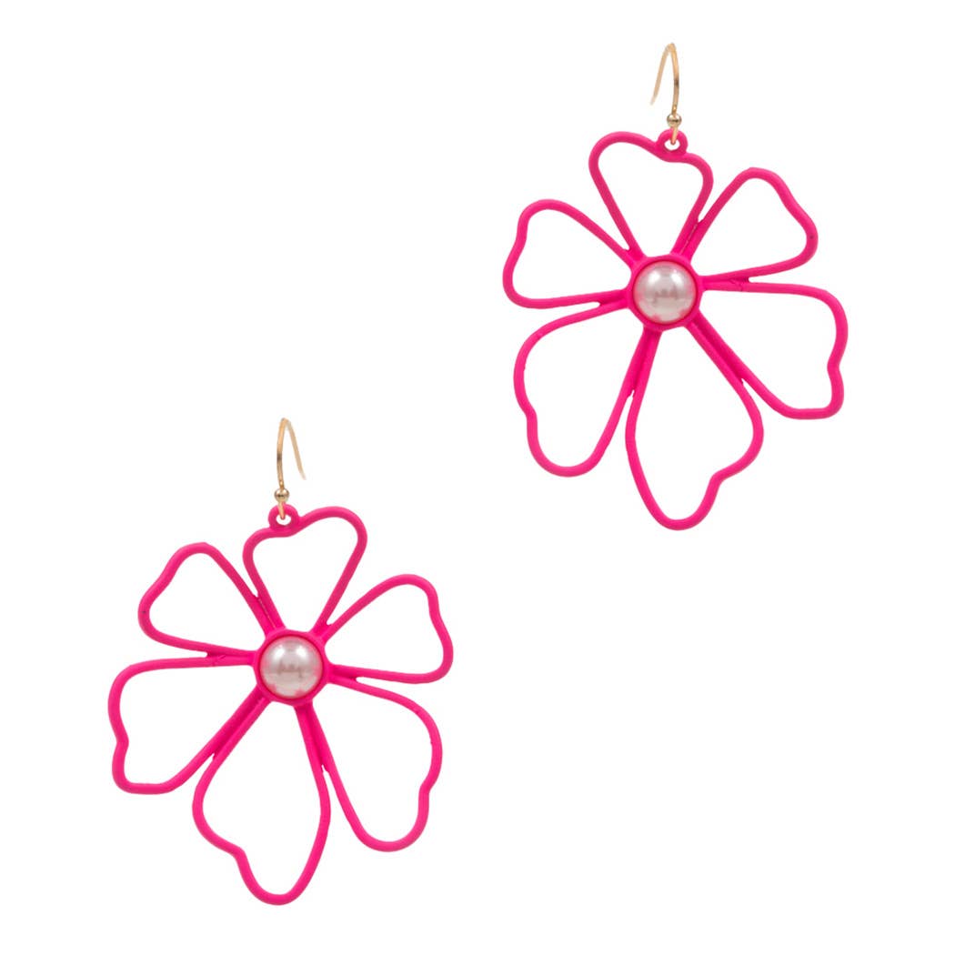 Colored Flower Metal Pendant Hook Earring