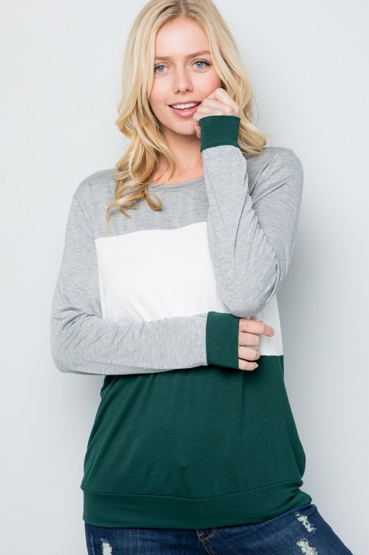 Solid Tri Color Long Sleeve Top   Plus