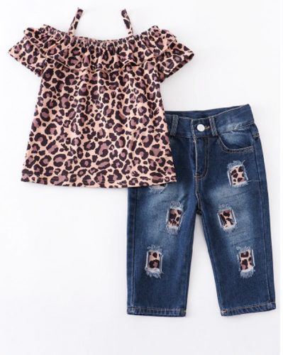 Leopard Wild Top & Jeans Set