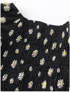 Black Daisy Denim Shorts Set