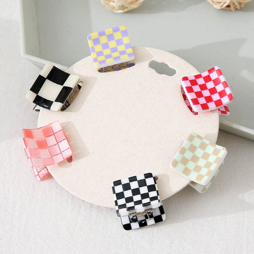 6 Piece Square Checkerboard Mini Hair Claw Set