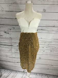 Creme Top Gold Sequin Bottom Dress