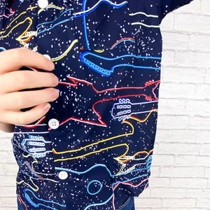 Neon Guitars in Outer Space Woven Button Down