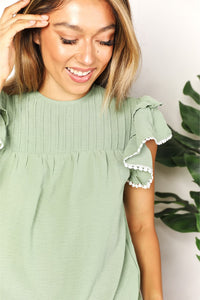 Double Take Pleated Detail Flutter Sleeve Blouse