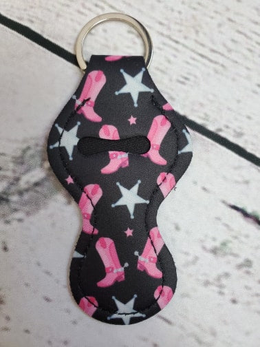 Lip Balm Holder Key Chain -  Pink Cowboy Boots