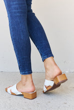 Step Into Summer Criss Cross Wooden Clog Mule in White