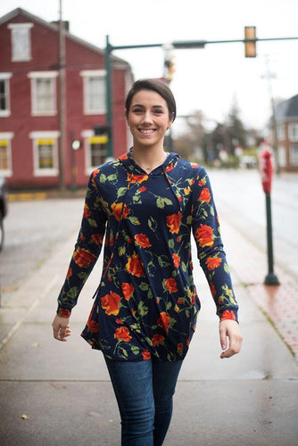 Blue and Orange Floral Hooded