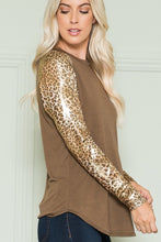 Solid Top with Leopard Long Sleeves
