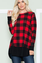 Plaid Long Sleeve Top with Solid Hem and Cuffs