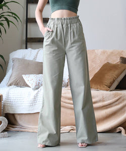Stone Washed Canvas Paperbag Waist Wide Leg Pants
