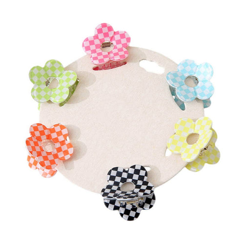 6 Piece Flower Checkerboard Mini Hair Claw Set