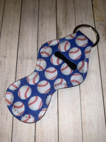 Lip Balm Holder Key Chain - Blue Baseball
