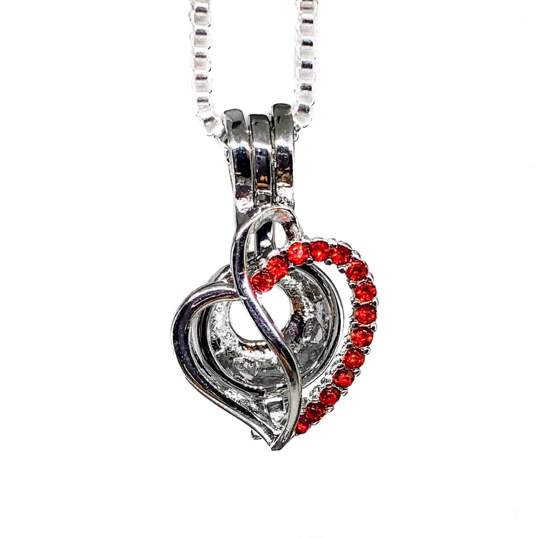 Heart with Red Rhinestones Plated Locket