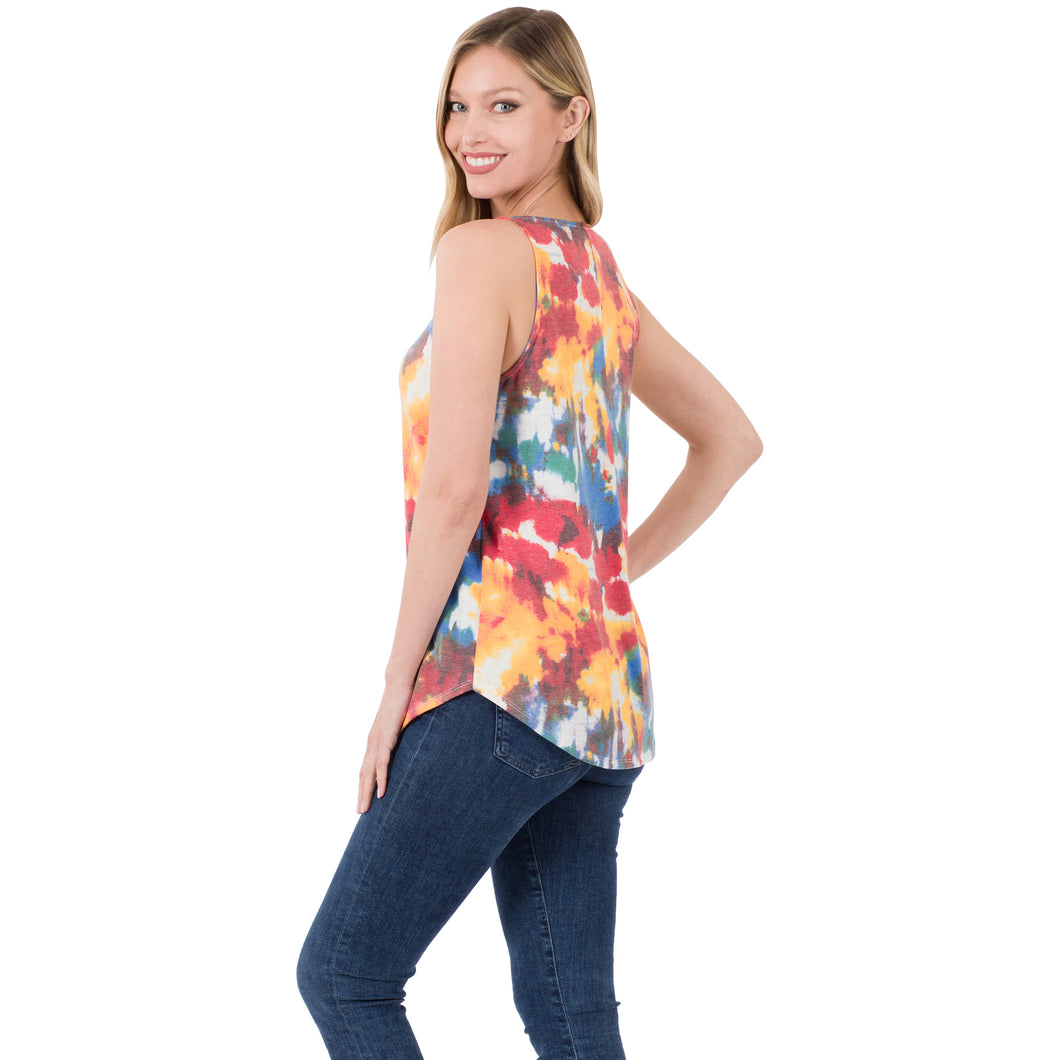 Tie Dye Sleeveless Round Hem Top
