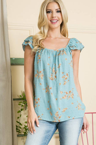 Double Ruffle Sleeve Top-Rayon Crinkle