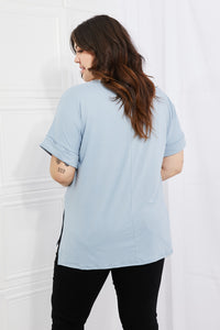 Simply Comfy V-Neck Loose Fit Shirt in Blue