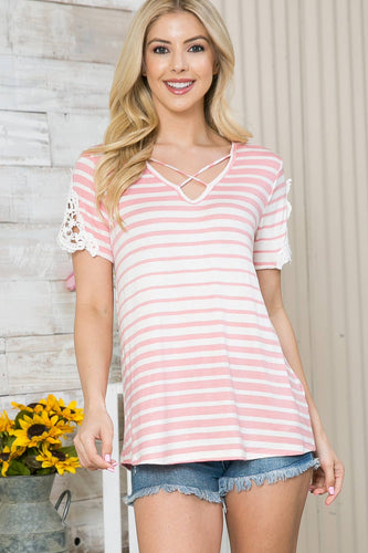 Peachy Pink Clunny Patch Sleeve Top