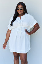 Out Of Time Ruffle Hem Dress with Drawstring Waistband in White