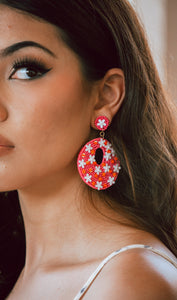 Penny Seed Beaded Floral Post Earrings in Fuchsia