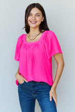 Keep Me Close Square Neck Short Sleeve Blouse in Fuchsia