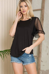 Mesh Ruffle Sleeve Knit Top