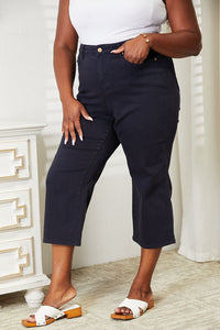 Judy Blue High Waist Tummy Control Garment Dyed Wide Cropped Jeans