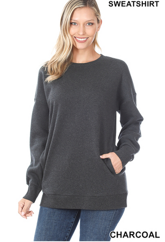 Long Sleeve Round Neck Sweatshirt with Pockets