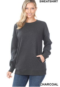 Long Sleeve Round Neck Sweatshirt with Pockets